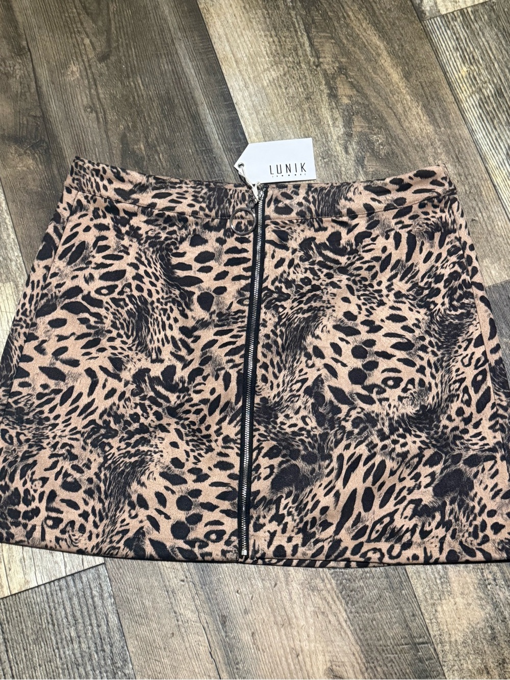 Unik Taupe and Black Animal-Print Zip-Front Mini Skirt
